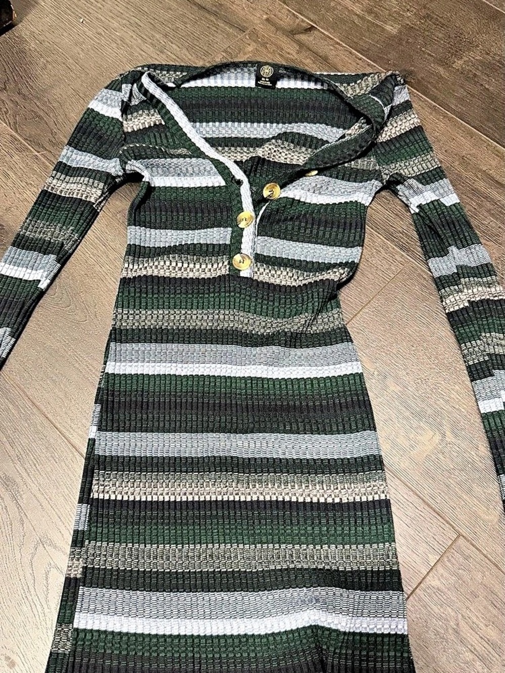 Striped Long Sleeve Midi Dress in Green & Black Like New